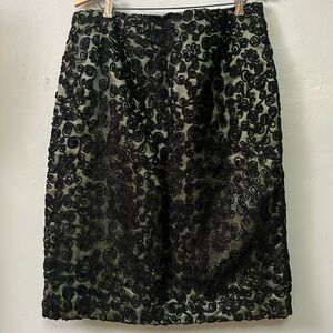 Allen by ABS Skirt Womens Size 14 Black Swirled Green Lined Pencil w/ Back Vent
